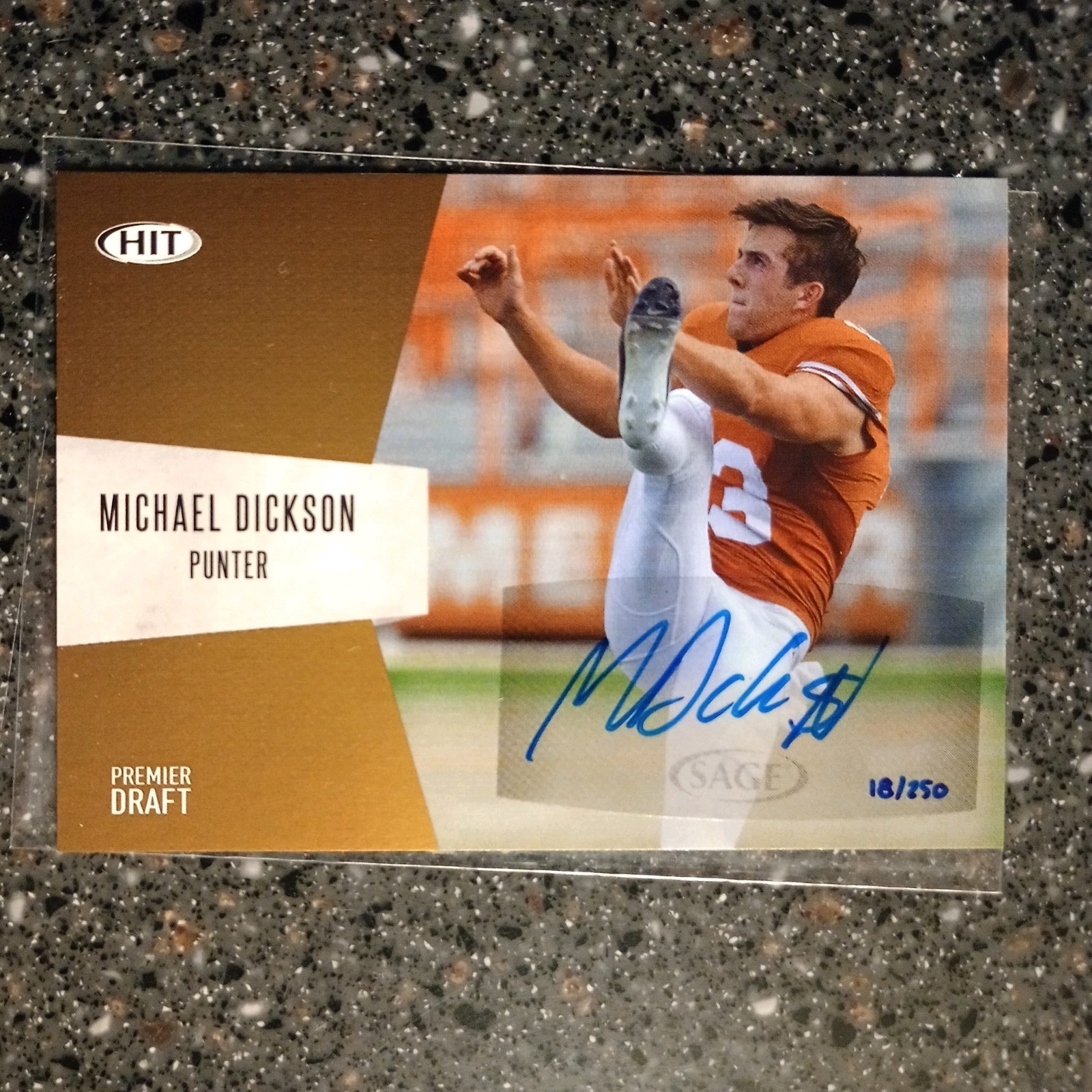 Michael Dickson Sage Hit Premier Draft High Series Autographs #A26 Gold