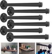 6 Pack Industrial Pipe Shelf Brackets 12 Inches Iron 12Inch, Black