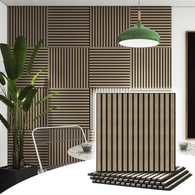4 Pcs Wood Slat Acoustic Panels, 3D Fluted Wood Panel Sound Absorbing Panel f...