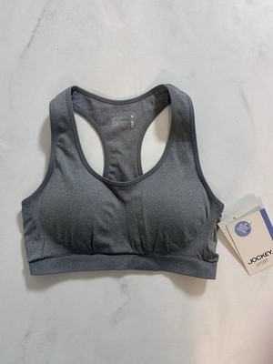 Jockey Sport Medium Impact Support Sports Bra Racerback Womens M Large Gray New