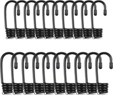 20 Pc Bungee Cord Hooks 1/4  3/8 Inch Wire Black Coated Spiral Hooks