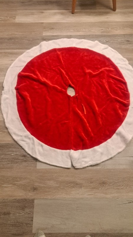 RED Christmas Tree Skirt White Accent Trim 48" By Santa's Best