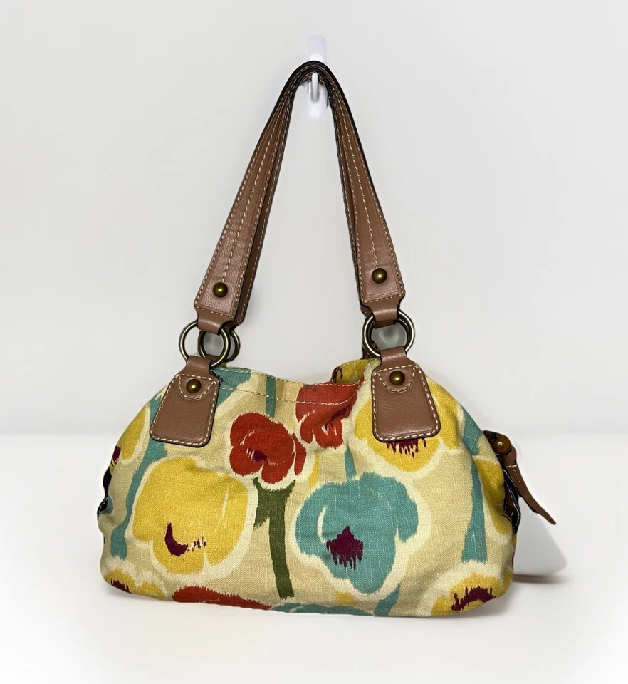 "Bolso hobo vintage de lona FOSSIL floral colorido 15"" x 7"" con llave" Foto 2 de 4