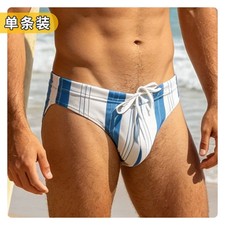 Men's Low Waist Bikini Swim Trunks Stripes Swim Briefs Beach Swimming Shorts
