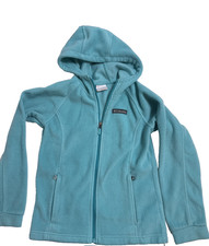 Columbia Hooded Jacket Youth M Turquoise Blue Zipper Pockets Hood Long Sleeve