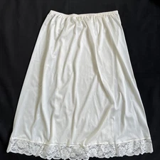 Vintage Nylon Half Slip Lace Trim Sz LG 24" Long Creamy White Merville USA  NOS