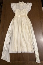 Vintage 80s Gunne Sax Ivory Lace-Detail Midi Dress with Satin Waist Sash