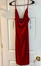 Windsor Red Velvet Womens Cowl Neck Mini Dress Spaghetti Strap Bodycon Size M