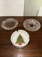 3 Small ashtray lot Glass Ceramic Christmas Vintage 1  3 1/2” 2 4 1/2”