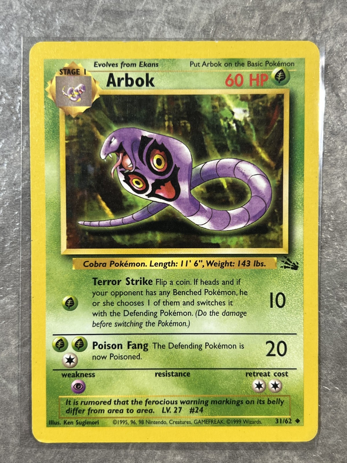 Arbok 31/62 Pokemon TCG Fossil Vintage WOTC Card Regular (Moderate Play)