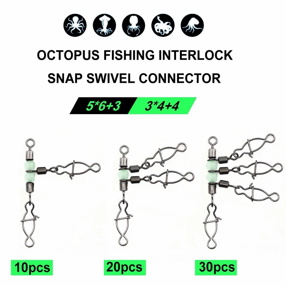 9KM 10Pcs Fishing Pin Connector Bass Luminous Swivels For Squid Jig Hard Baits - Image 2 of 4