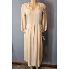 Vtg Carol Anderson Cream Dress Sz 4P Cottage 3D Rose New Pleated 90s Whimsical