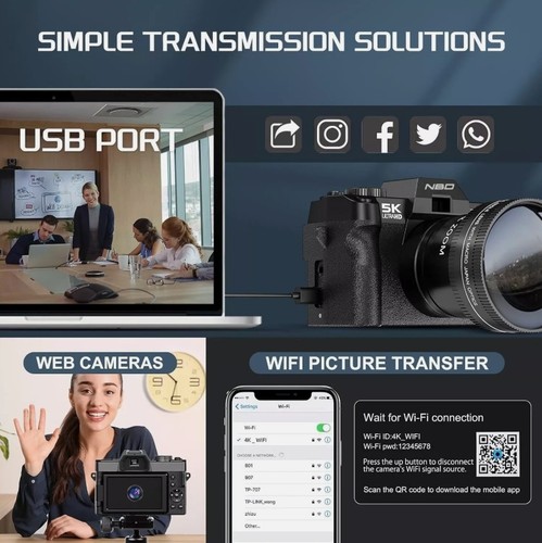 5K Digital Camera 48MP 16X 180° Flip Screen w/ 2 Batteries Vlogging Photography - Picture 5 of 11