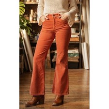 Forever 21 Burnt Orange Corduroy Flare Pants High Waisted Bell Bottoms Size M