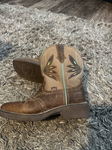 Womens Justin Boots Gypsy Nettie Sz 9.5 Brown Leather Square Toe Cowgirl GY9536 - Picture 4 of 8