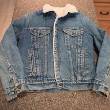 Vtg LEVI'S Sherpa Lined Denim Trucker Jacket USA Mens Sz 38R M Blue Type III