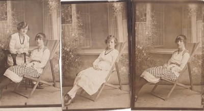 Three Small Antique Studio Portraits Of Two Ladies Sisters? Fashion Social Int