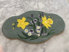 Hand Painted Floral Wall Plaque Artist Signed Original Daffodils Yellow