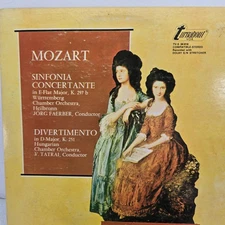 Mozart Sinfonia Concertante Faerber Tatrai LP Record Album Vinyl Record Vg+