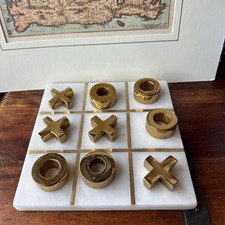  Marble Tic Tac Toe Game, Brass Crosses and Z...