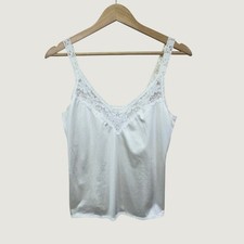 Maidenform Vintage Camisole 34 White Lace Trim Satin ILGWU Made in USA Coquette