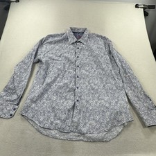 Robert Graham Button Up Shirt Mens XL Blue Floral Contrast Cuff Long Sleeve