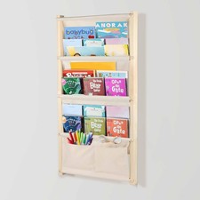 Wood 4-Tier Wall Mounted Kids Bookshelf, Wall Mounted Montessori Kids Bookshe...