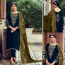PCOC BLUE VELVET w EMBR INDIAN PAKISTANI READYMADE LADIES SALWAR KAMEEZ SUIT SNJ