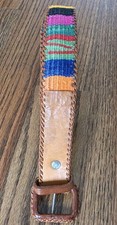 Guatemalan-Style Vintage Hand Woven Embroidered Leather Belt 30"