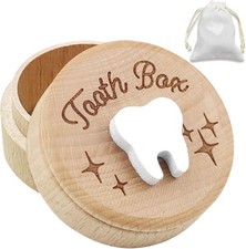 Tooth Fairy Box with Stora Pouch, Wooden Tooth Keepsake Box for Kids'