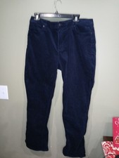 Lands End Mid Rise Straight Leg Corduroy Pants Navy Blue Size 14 Slimming