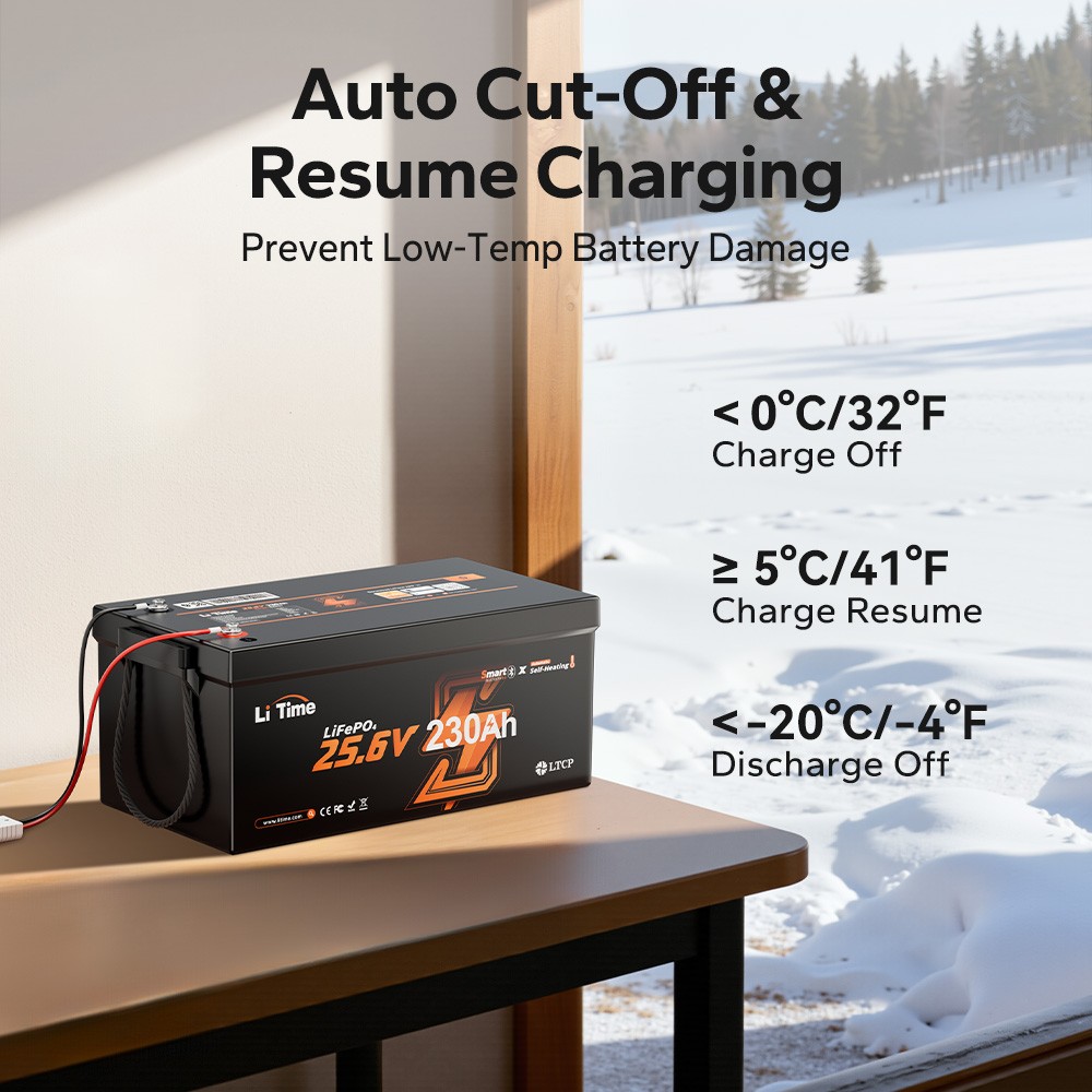 Litime 24V 230Ah Self Heating LiFePO4 Lithium Battery BMS for Solar Off-grid