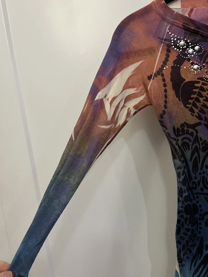 Y2k Love Amour Womens bedazzled peacocks Fairy Whimsy goth long sleeved top  - Image 4 of 4