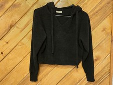 UGG Marie Lounge Cozy Knit Pullover Hoodie Black Size Small Vneck