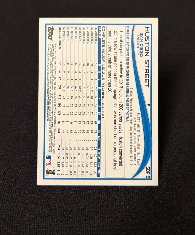 Huston Street - Tarjeta Automática Topps 2014 Firmada San Diego Padres Closer Foto 2 de 2