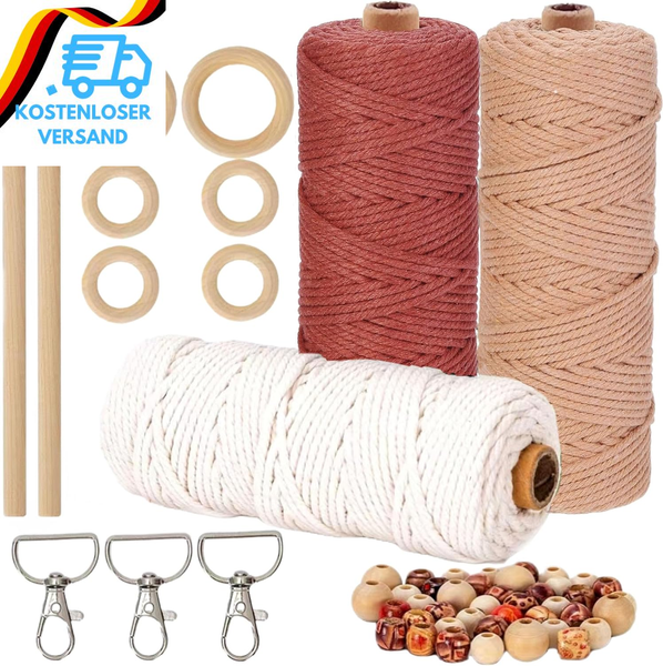 Hancheng 3PCS 60M Makramee Garn 3Mm Farbig,Makramee Garn Set Bunt Mit 40 Holzper-image