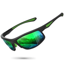 Ofwin Sports Sunglasses for Men Standard, Matte Black Frame/Green Mirror Lens