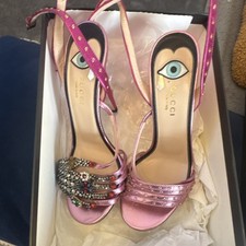Gucci Pink Strappy Stiletto Heels Buckle Embellished Leather EU 37