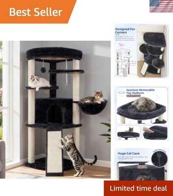 Stylish Cat Condo Tree with Large Top Perch & Hanging Basket for Indoor Cats