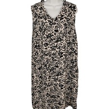 Croft & Barrow XXL Black Cream Floral Linen Blend Ruffle V-Neck Shift Dress