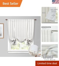 Farmhouse Double Layer Linen Blackout Tie Up Curtains Thermal Insulated Verti...