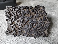 Antique Vintg Wooden Hand Carved Textile Fabric Printing Block Stamp Philippines