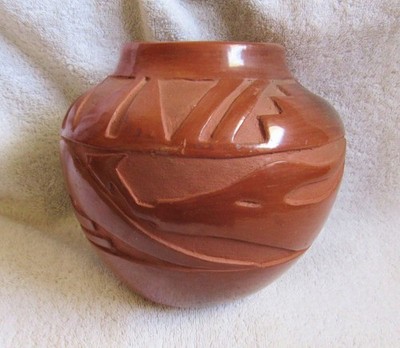Santa Clara Indian Avanyu Serpent Design Pottery Vase Frances M Chavarria Potter