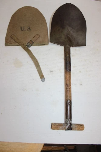 WW2 US Military Entrenching Shovel M-1910 T-Handle E-Tool with Cover Pouch JF45