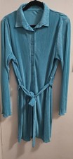 LYANER Women's Collar V Neck Button Down Pleated Long Sleeve Mini Shirt Dress...