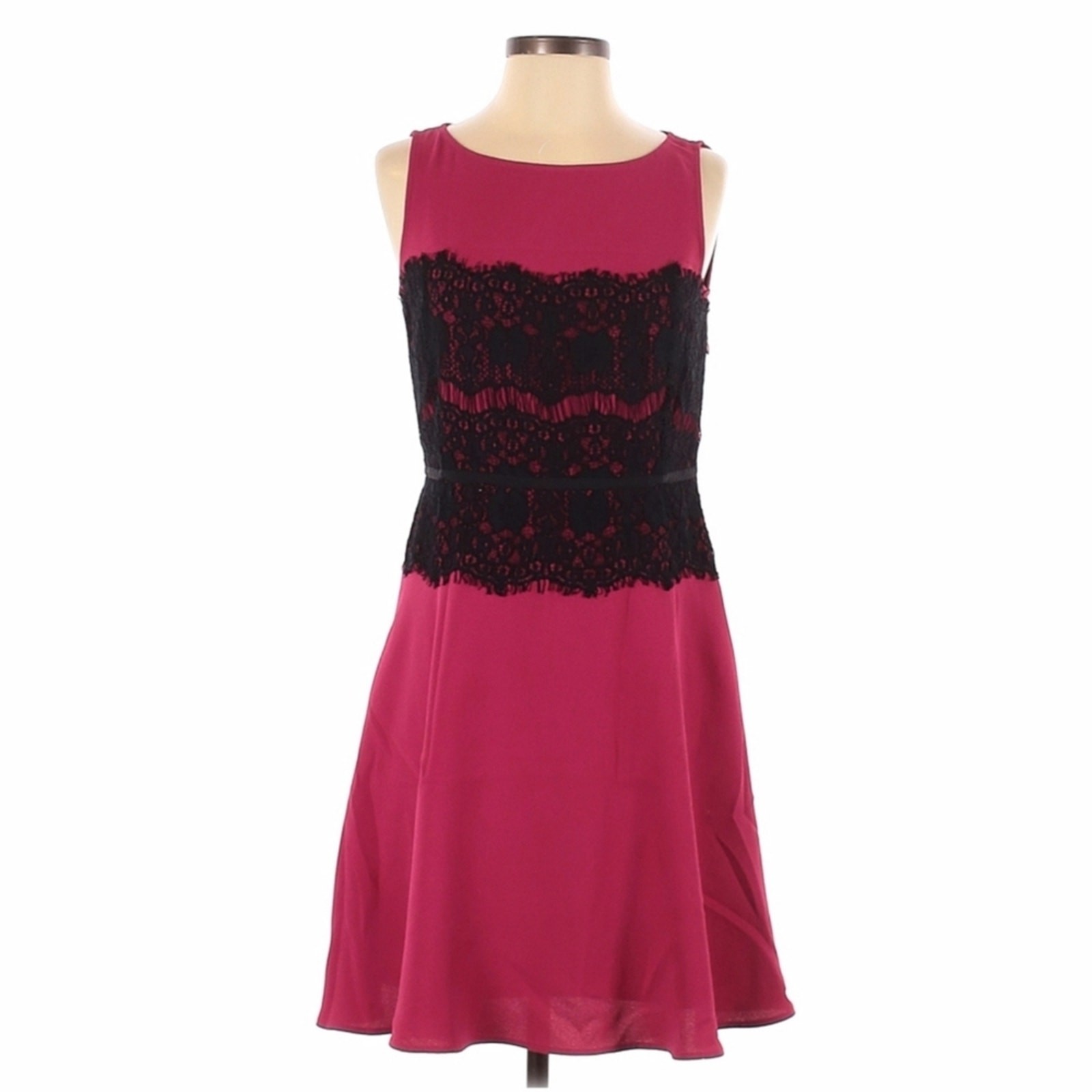 Ann Taylor Loft Magenta and Black Lace Dress - Fit & Flare Size 2