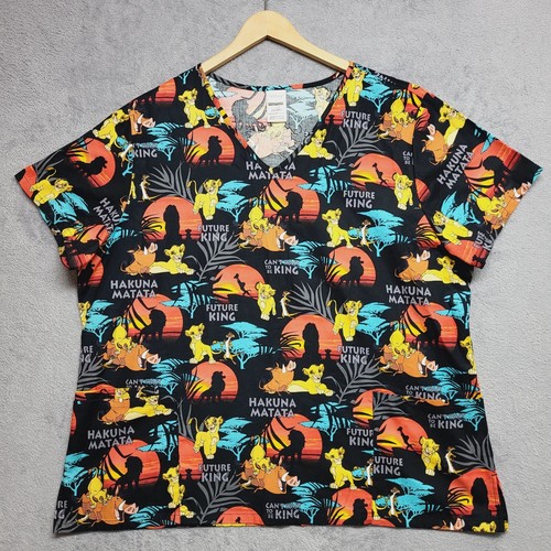 Disney Scrub Top Women's 2X Black Lion King Future King 100% Cotton Medical