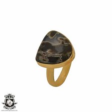 Size 9.5 - Size 11 Adjustable Stick Agate 24K Gold Plated Ring GPR588