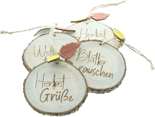 "HäNger \"HerbstgrüßE\", 4Er Set, Ø 8 Cm, Holz Fensterdeko AnhäNger Herbst"-image