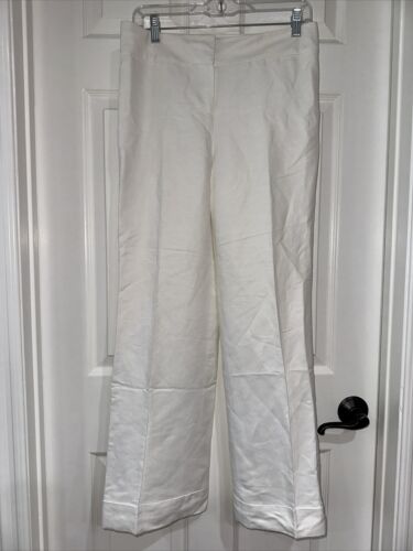 Ann Taylor Women's Size 6 Petite Laura Linen Blend Pant White Cuffed Lined EUC